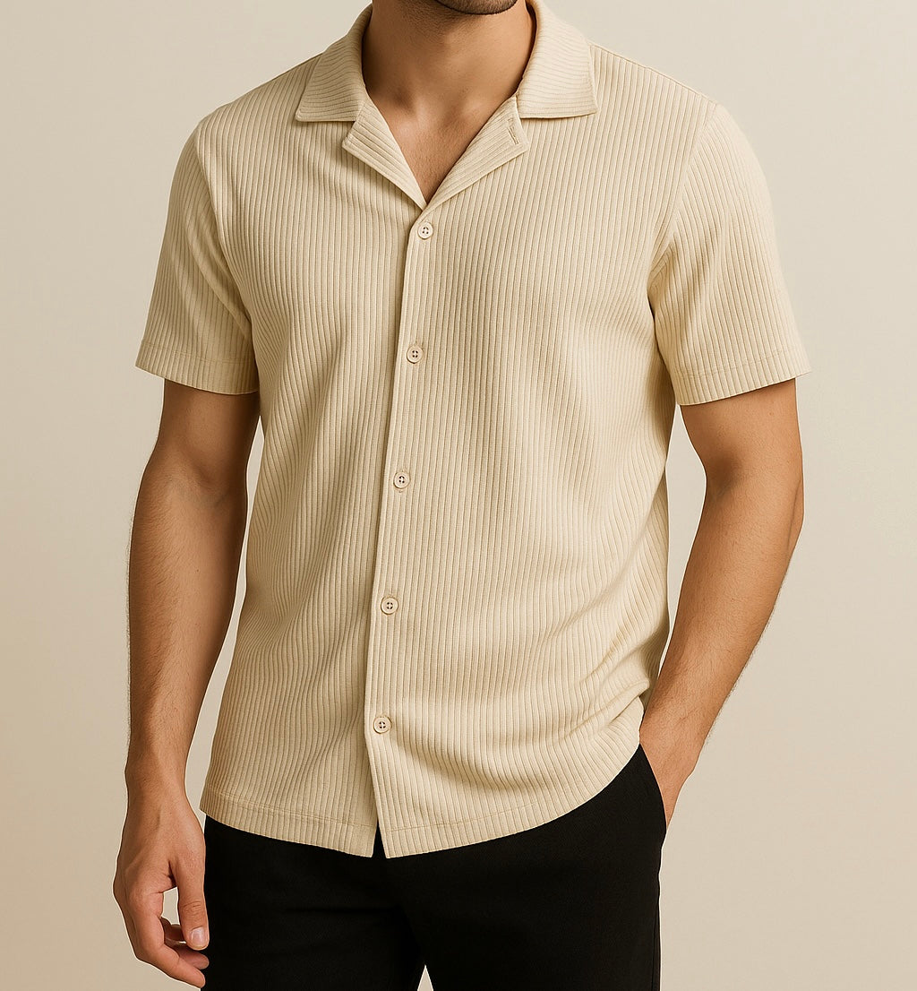 Ribbed Button-Up Blouse
