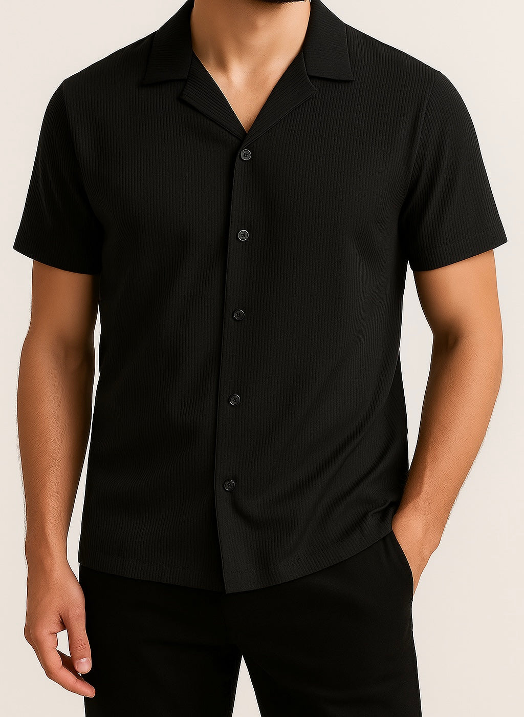 Ribbed Button-Up Blouse