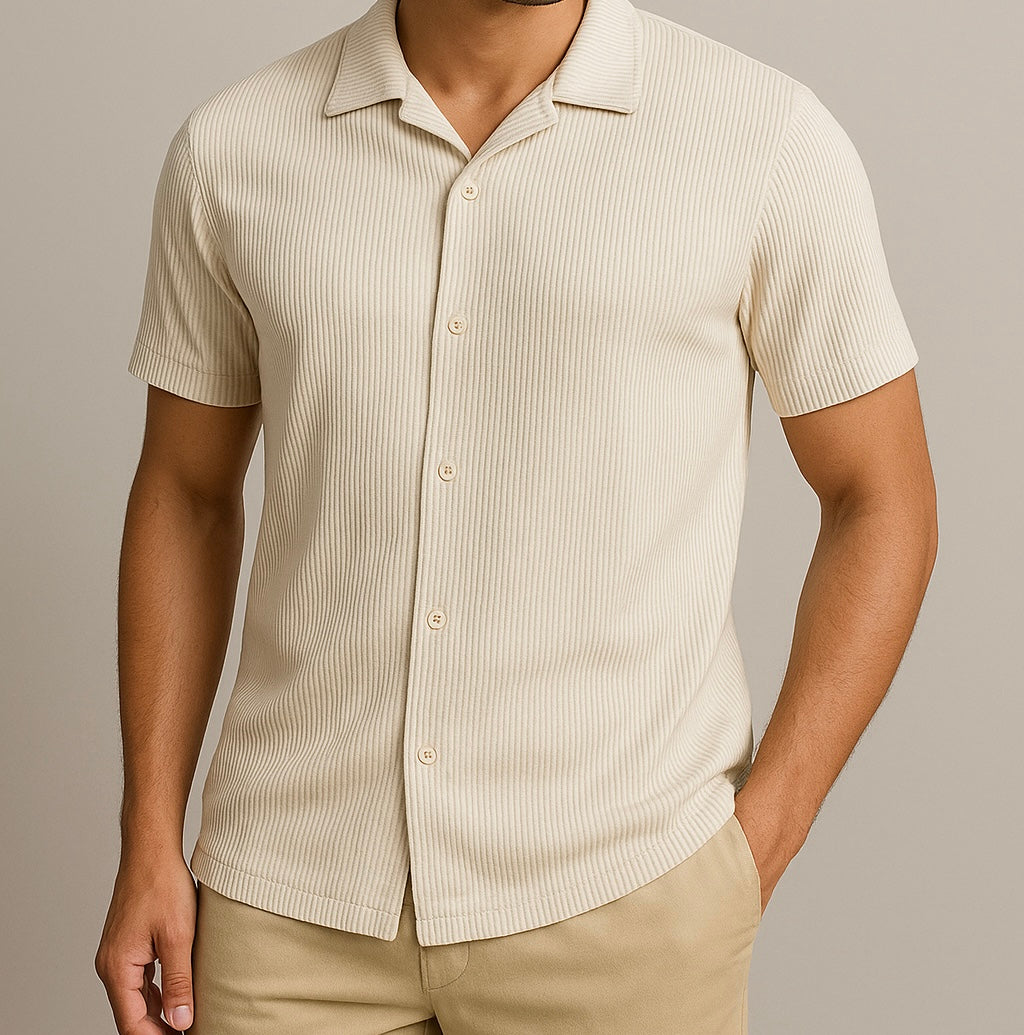 Ribbed Button-Up Blouse
