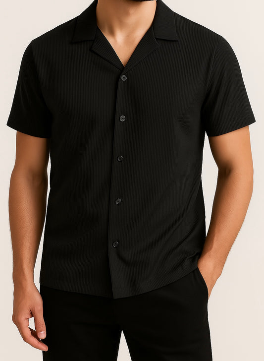 Ribbed Button-Up Blouse